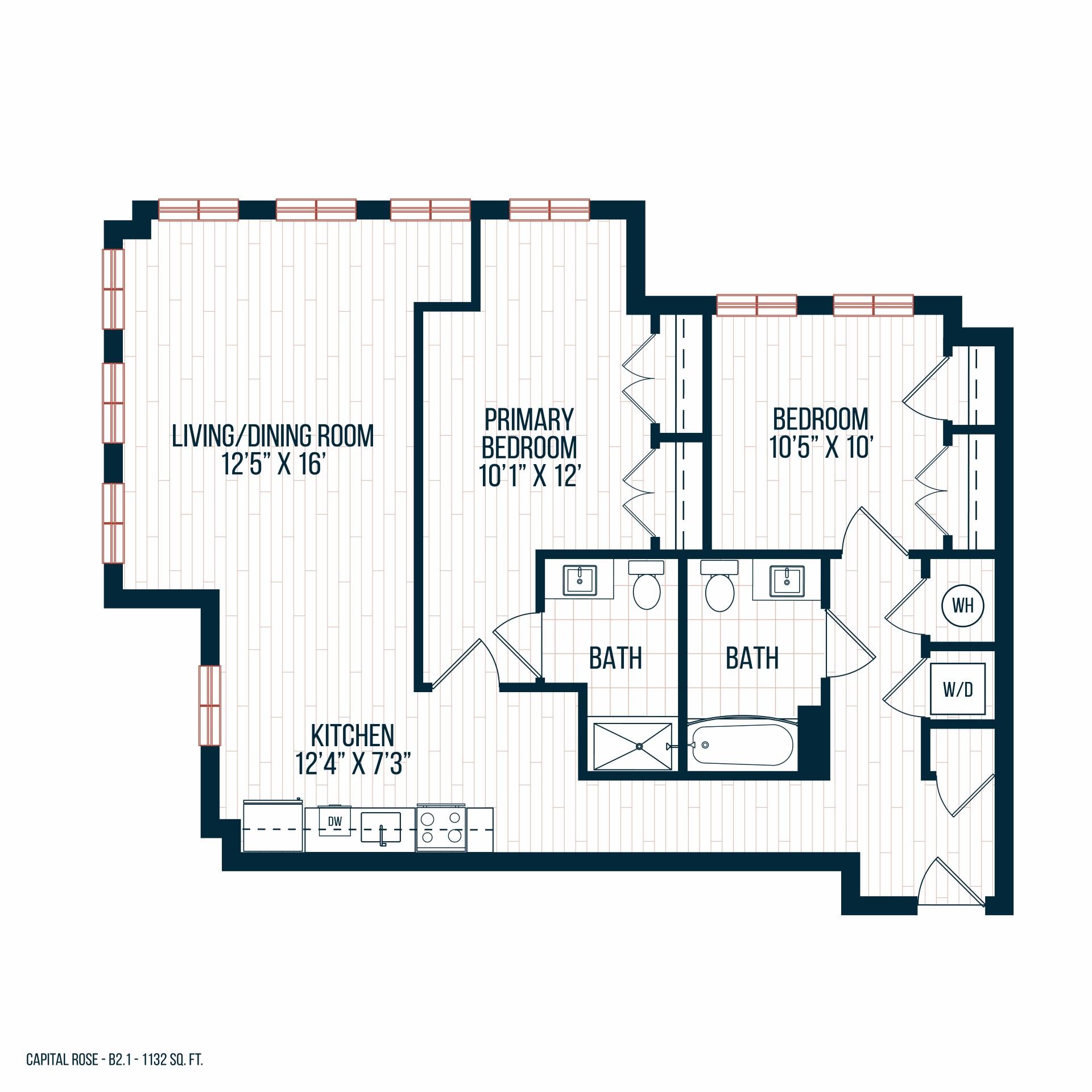 Capitol Rose Luxury Apartments in Washington, DC B2 B Floor Plan